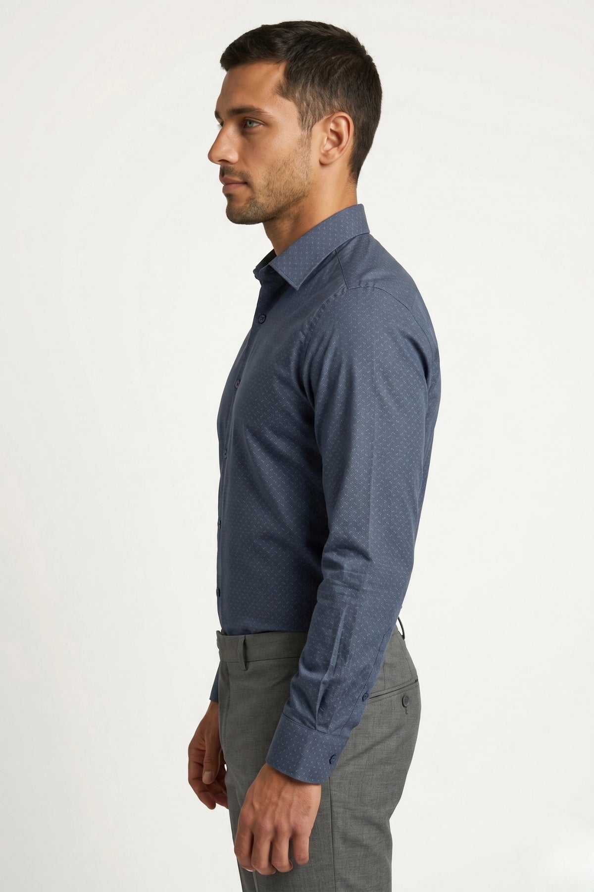 Camisa Social Slim Texturizada em Poliéster e Algodão
