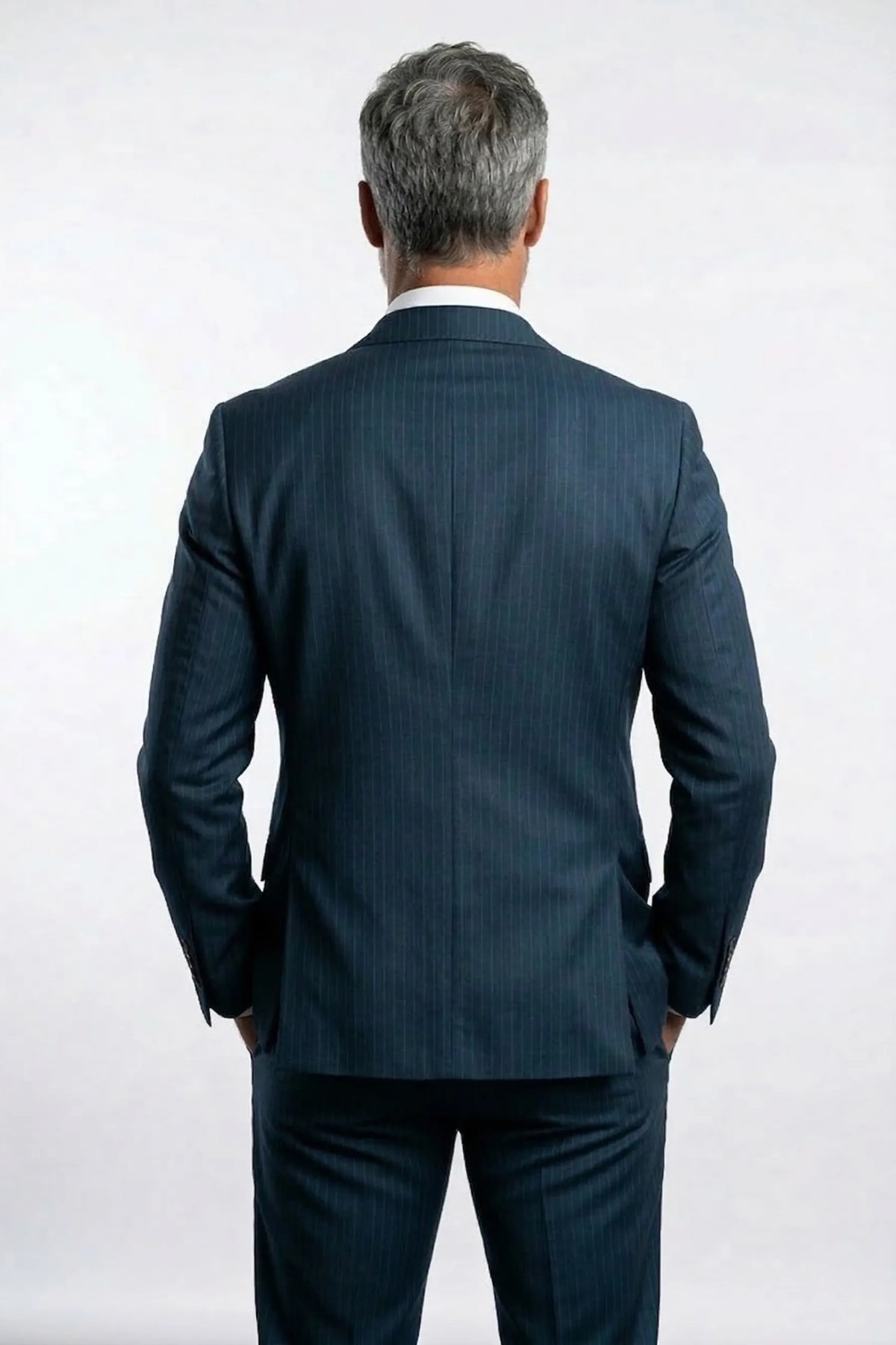 Terno Slim Masculino Azul Petróleo Risca de Giz em Poliviscose