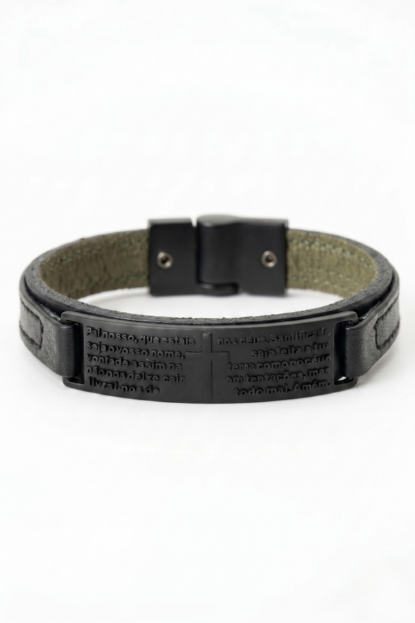 Pulseira Masculina Religion em Couro Legítimo