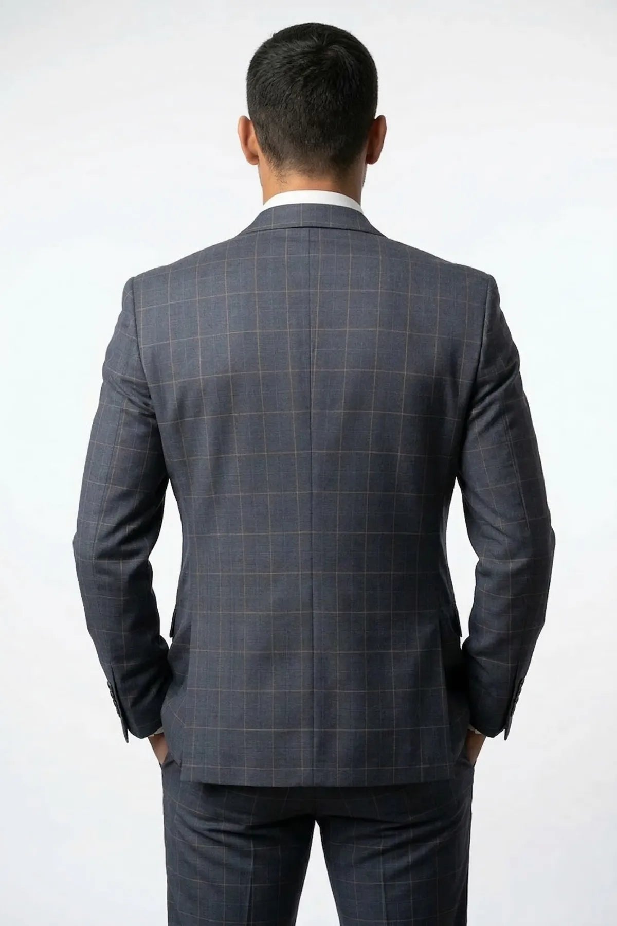 Terno Masculino Poliviscose Semi Slim Cinza Xadrez