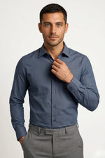 Camisa Social Slim Texturizada em Poliéster e Algodão