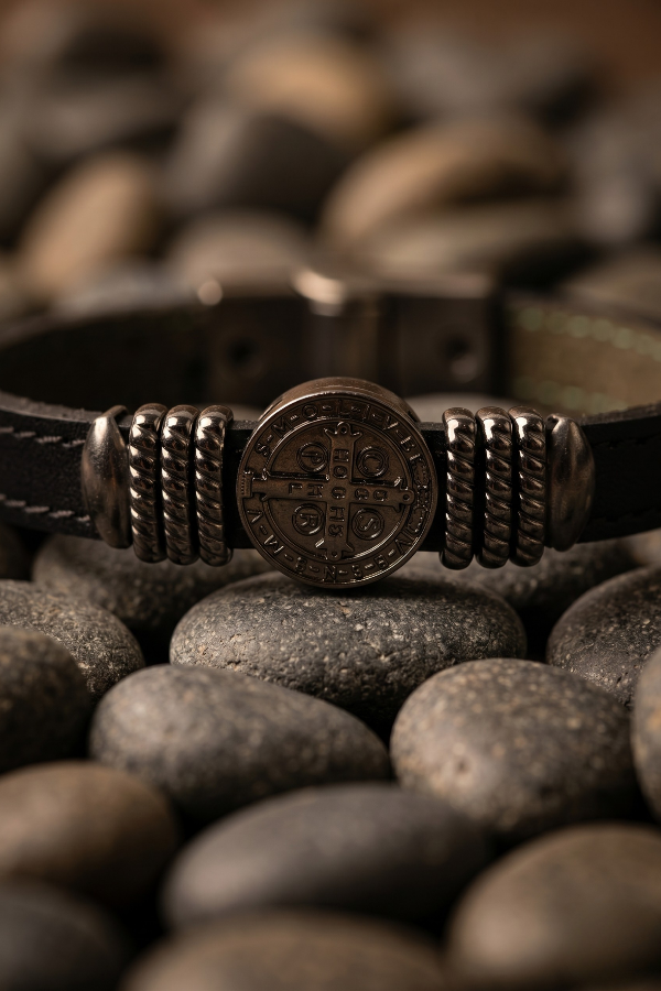 Pulseira Masculina São Bento Õnix em Couro Legítimo