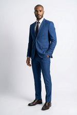 Terno Masculino Poliéster Semi Slim Azul Xadrez