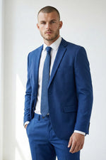 Terno Masculino Poliéster Semi Slim Azul Texturizado