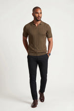 Camisa Polo Masculina Tricot Canelada Gola V