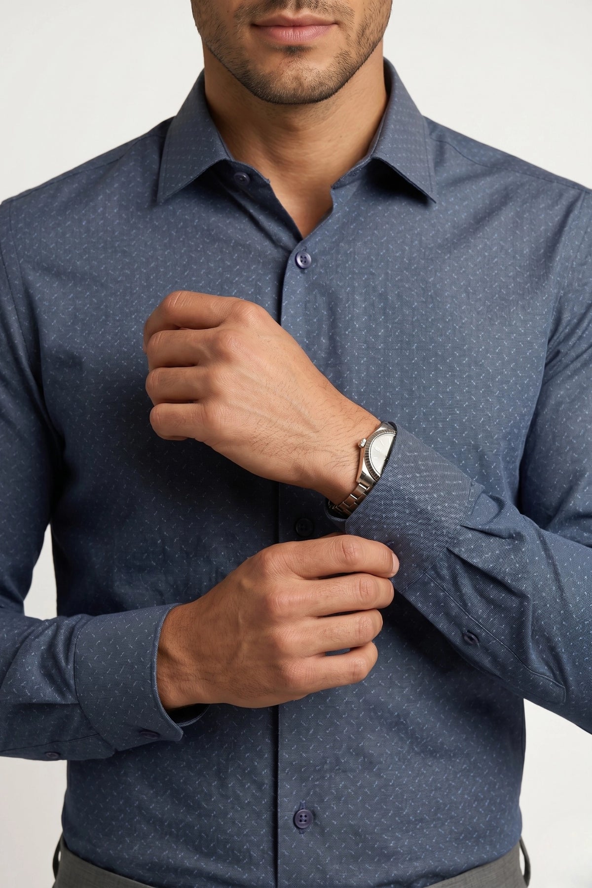 Camisa Social Slim Texturizada em Poliéster e Algodão