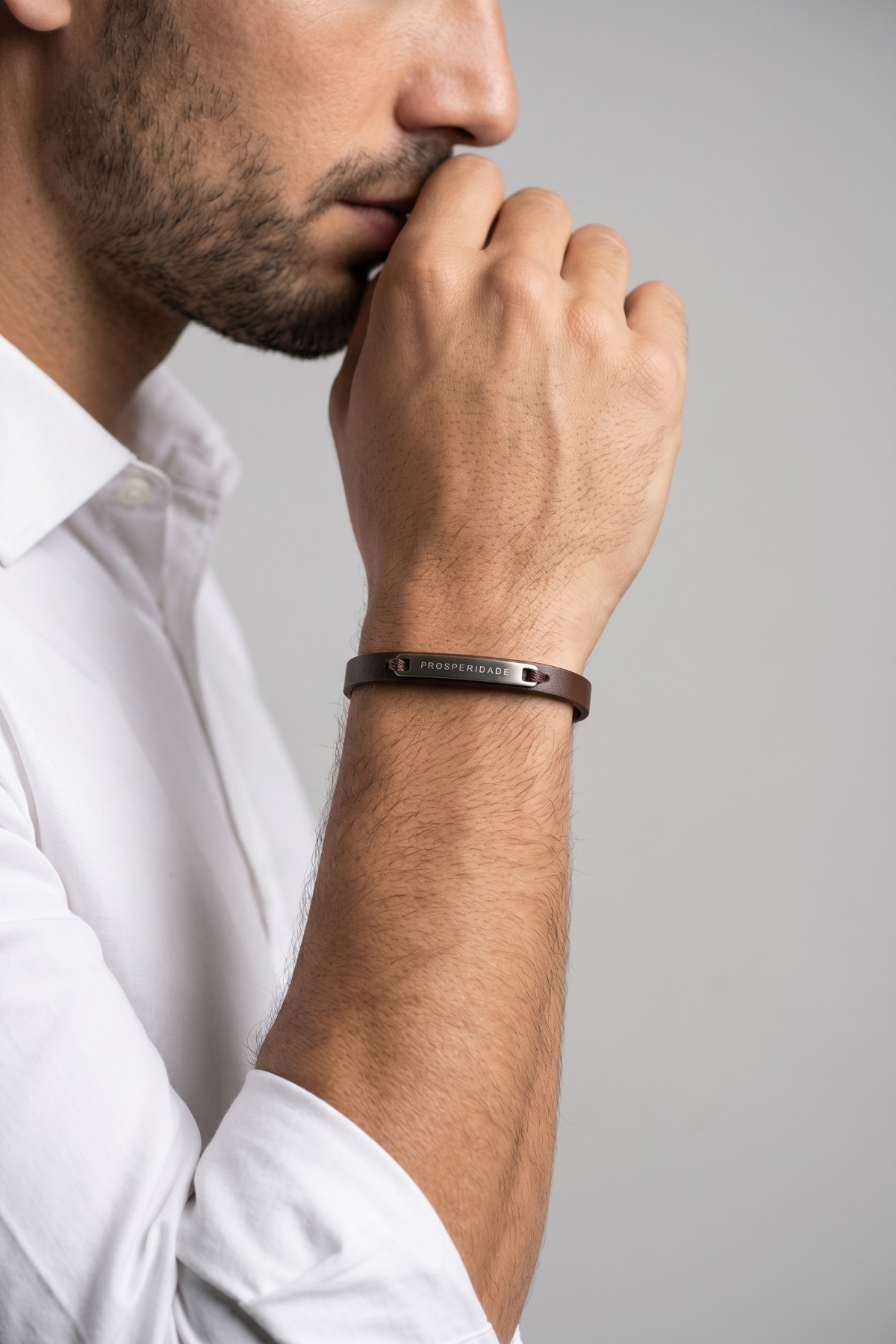 Pulseira Masculina Prosperidade em Couro Legítimo