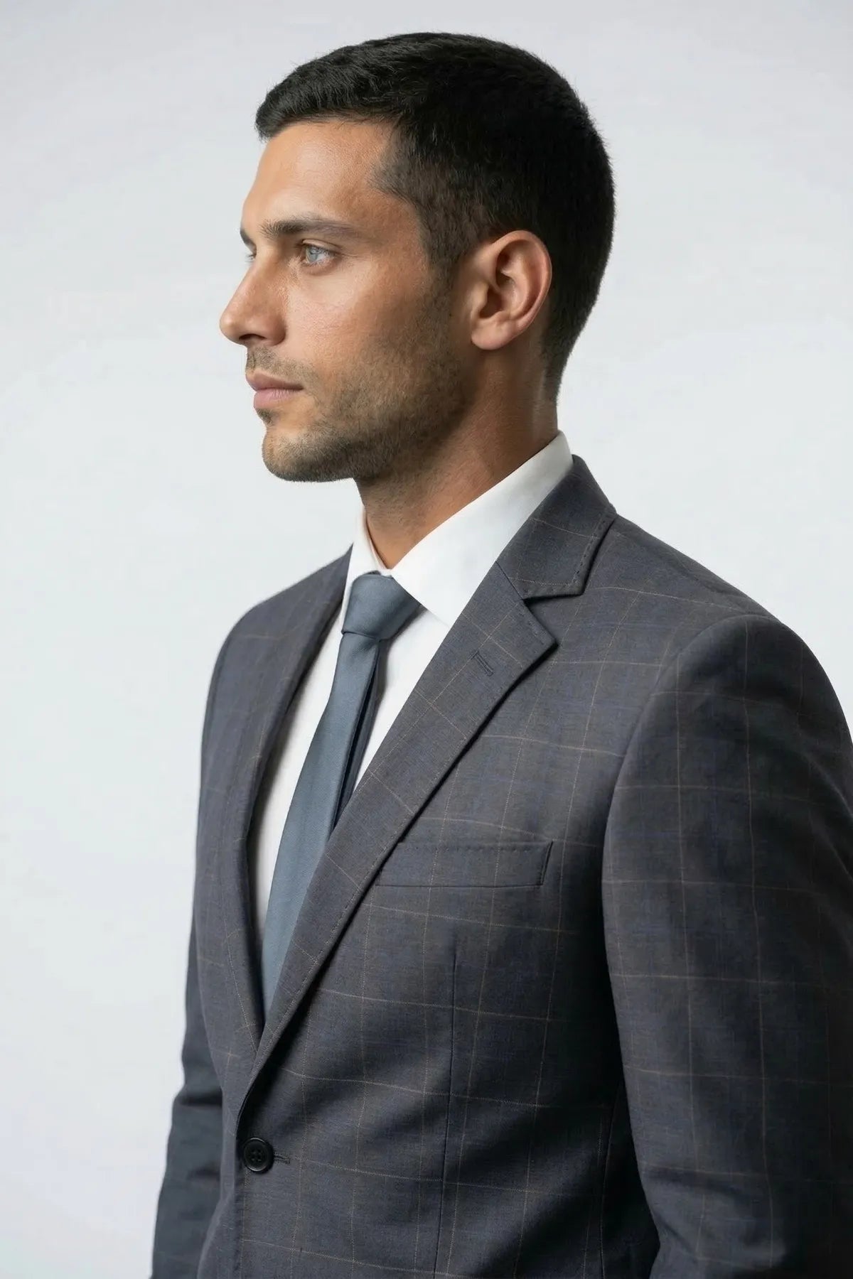 Terno Masculino Poliviscose Semi Slim Cinza Xadrez