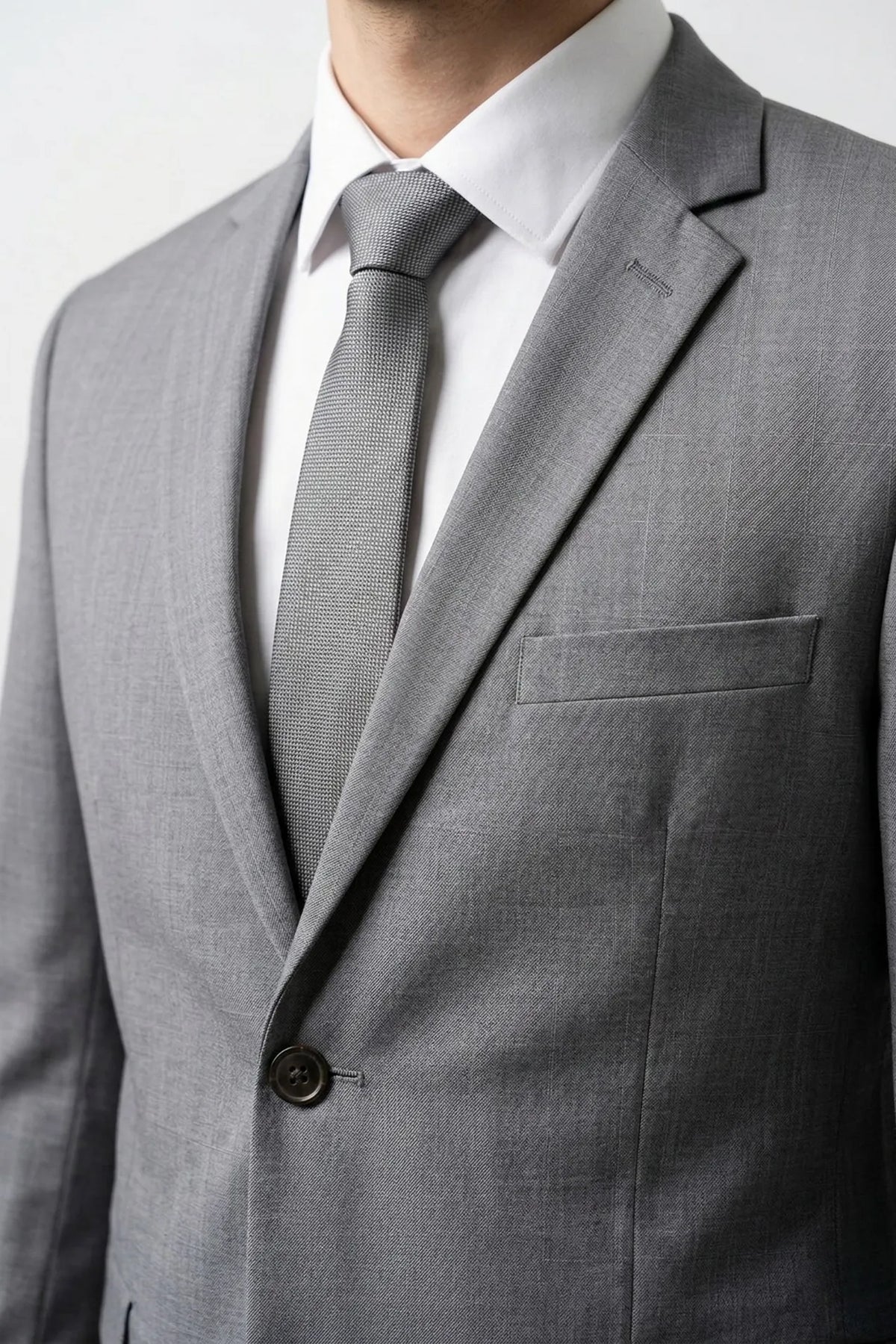 Terno Masculino Poliéster Semi Slim Cinza Xadrez