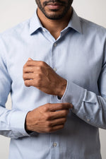 Camisa Social Masculina Tradicional Azul Microtexturizada
