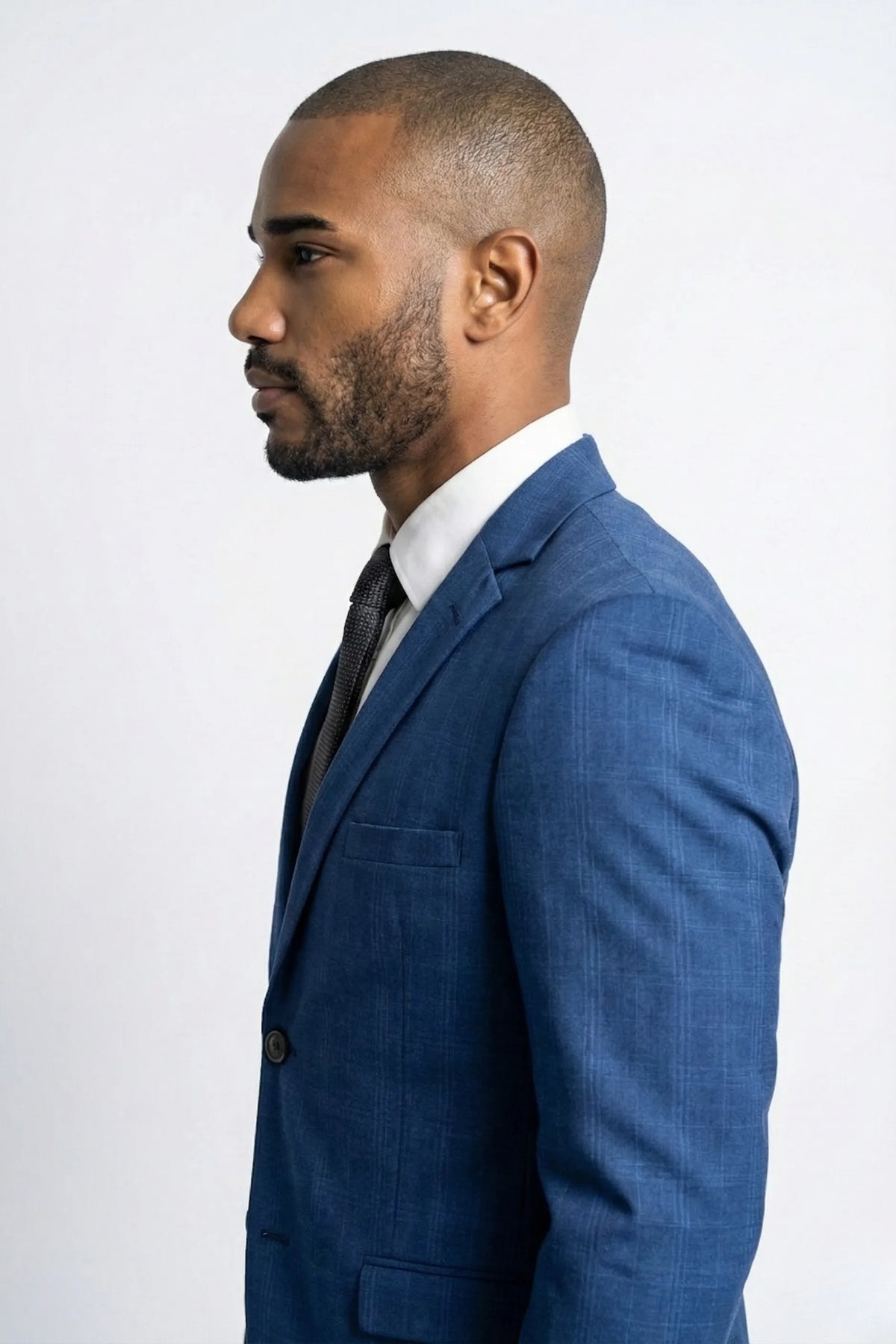 Terno Masculino Poliéster Semi Slim Azul Xadrez