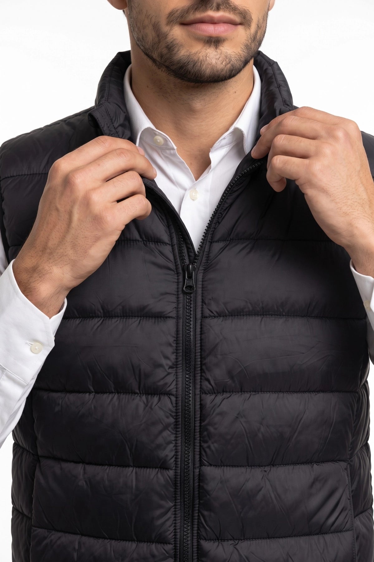 Colete Masculino Puffer Preto com Capuz Removível