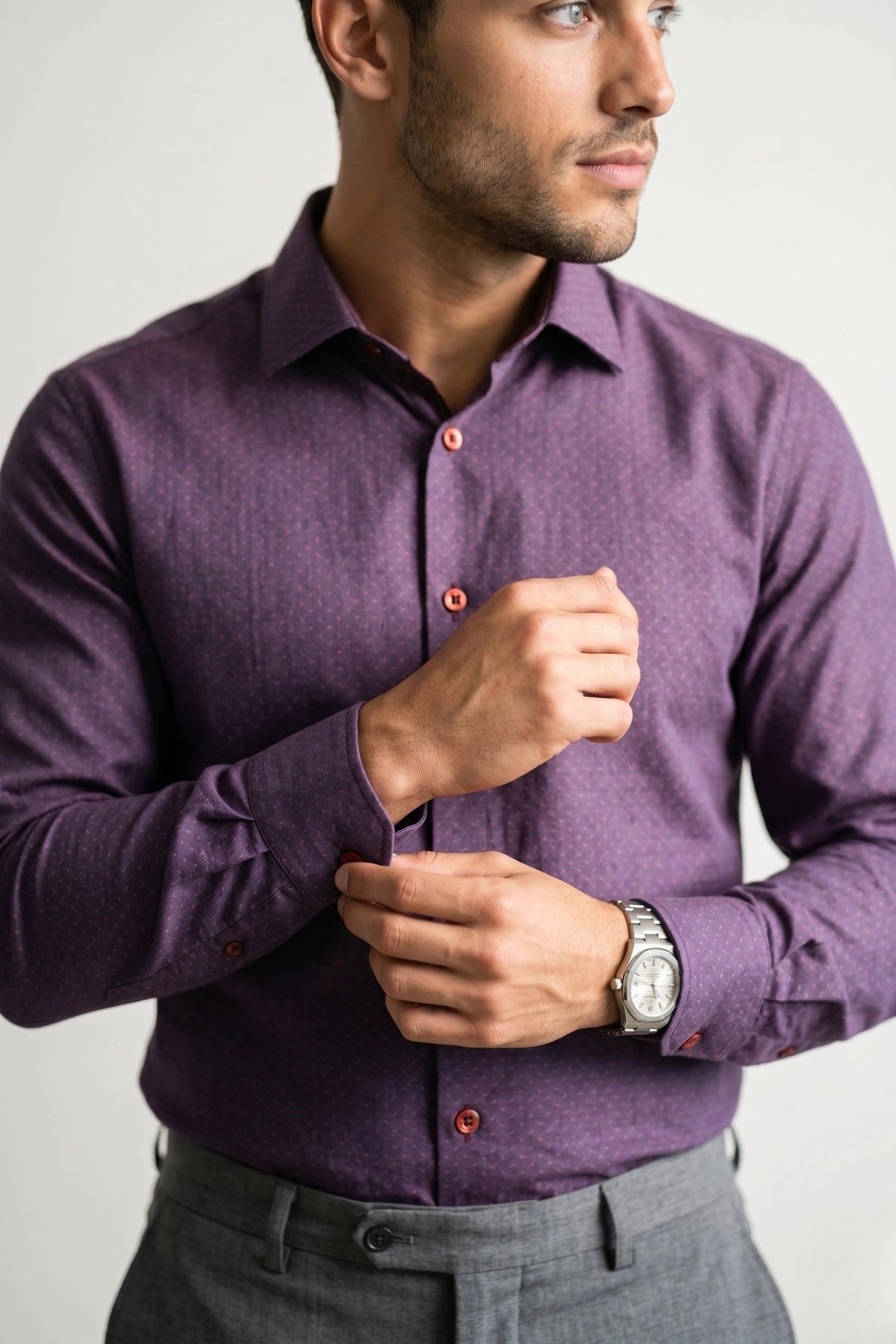 Camisa Social Slim Texturizada em Poliéster e Algodão