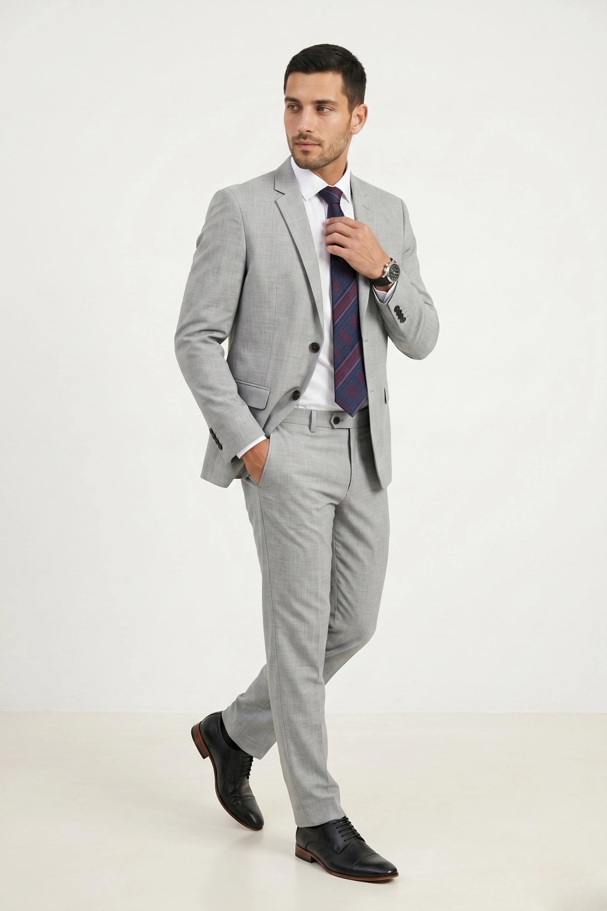 Terno Masculino Melange Semi Slim Cinza Claro