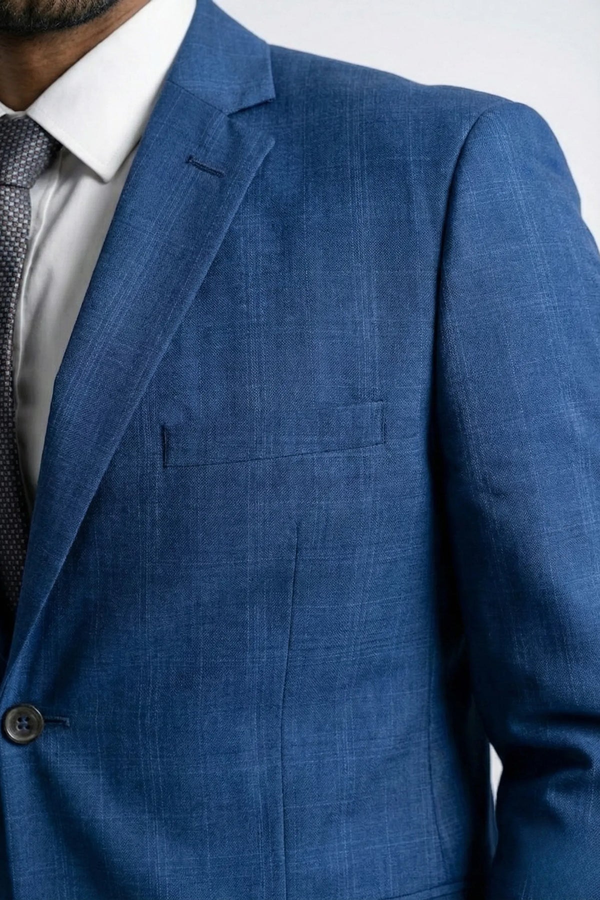 Terno Masculino Poliéster Semi Slim Azul Xadrez