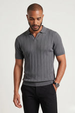 Camisa Polo Masculina Tricot Canelada Gola V