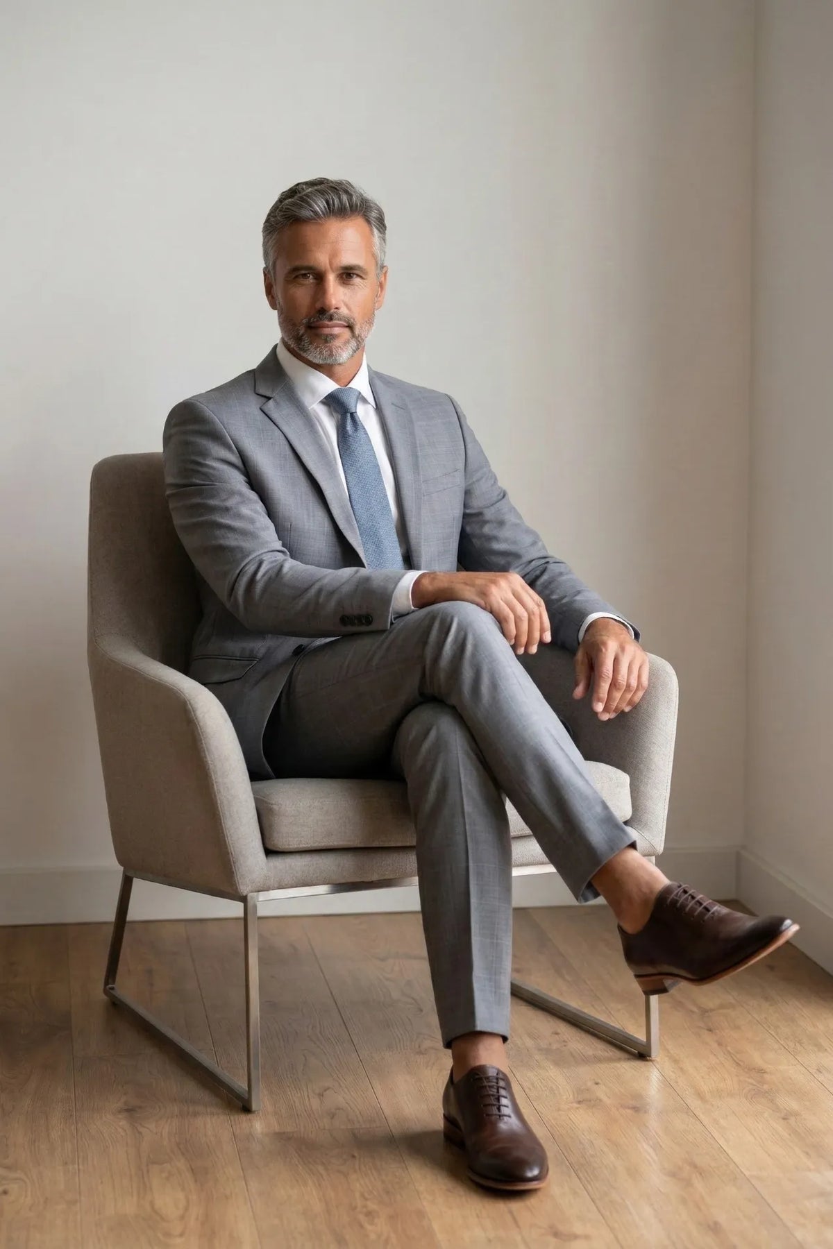 Terno Masculino Poliéster Semi Slim Cinza Xadrez