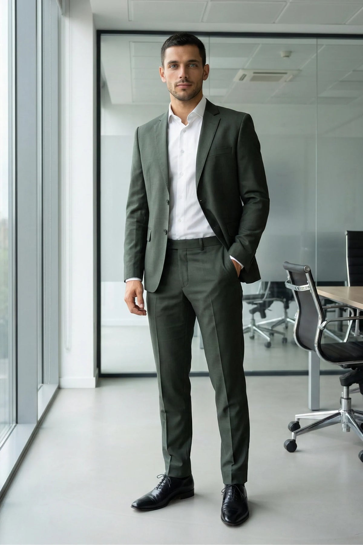 Terno Masculino Poliviscose Semi Slim Verde Militar