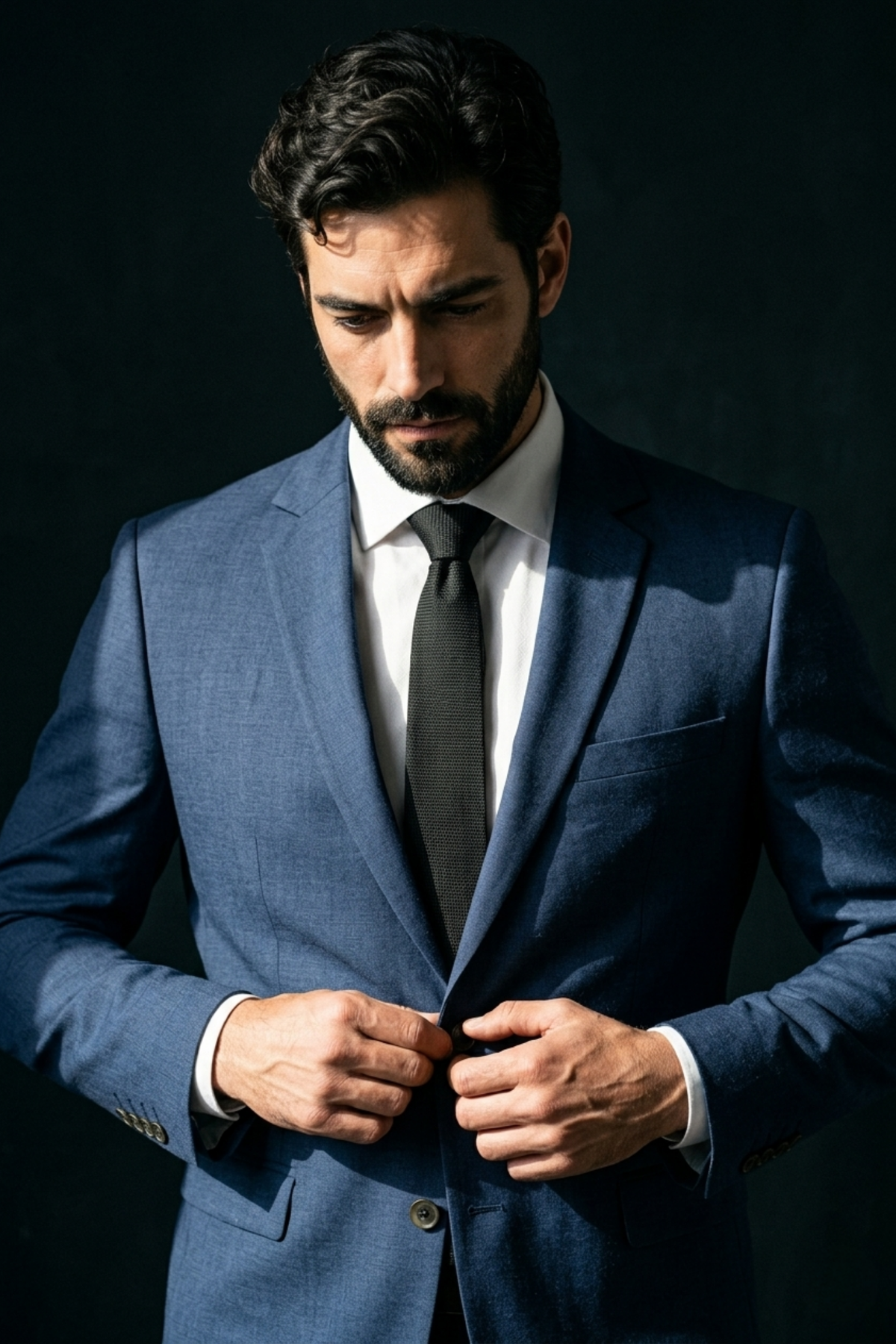 Terno Masculino Poliéster Fio Indiano Azul Marinho