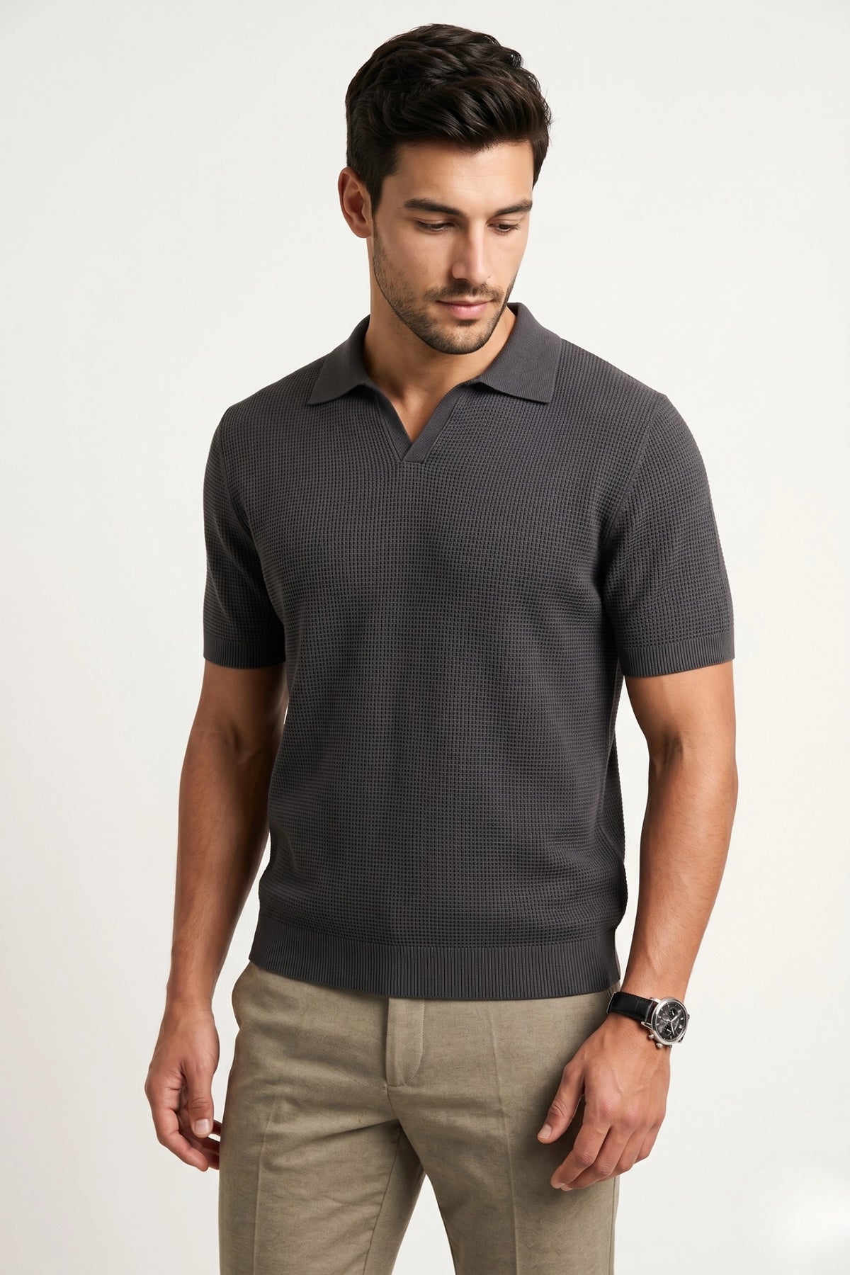 Camisa Polo Masculina Tricot V Textura
