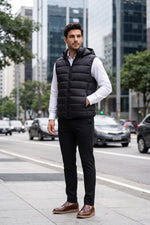 Colete Masculino Puffer Preto com Capuz Removível