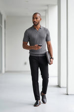 Camisa Polo Masculina Tricot Canelada Gola V