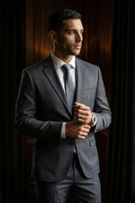 Terno Masculino Poliviscose Semi Slim Cinza Xadrez