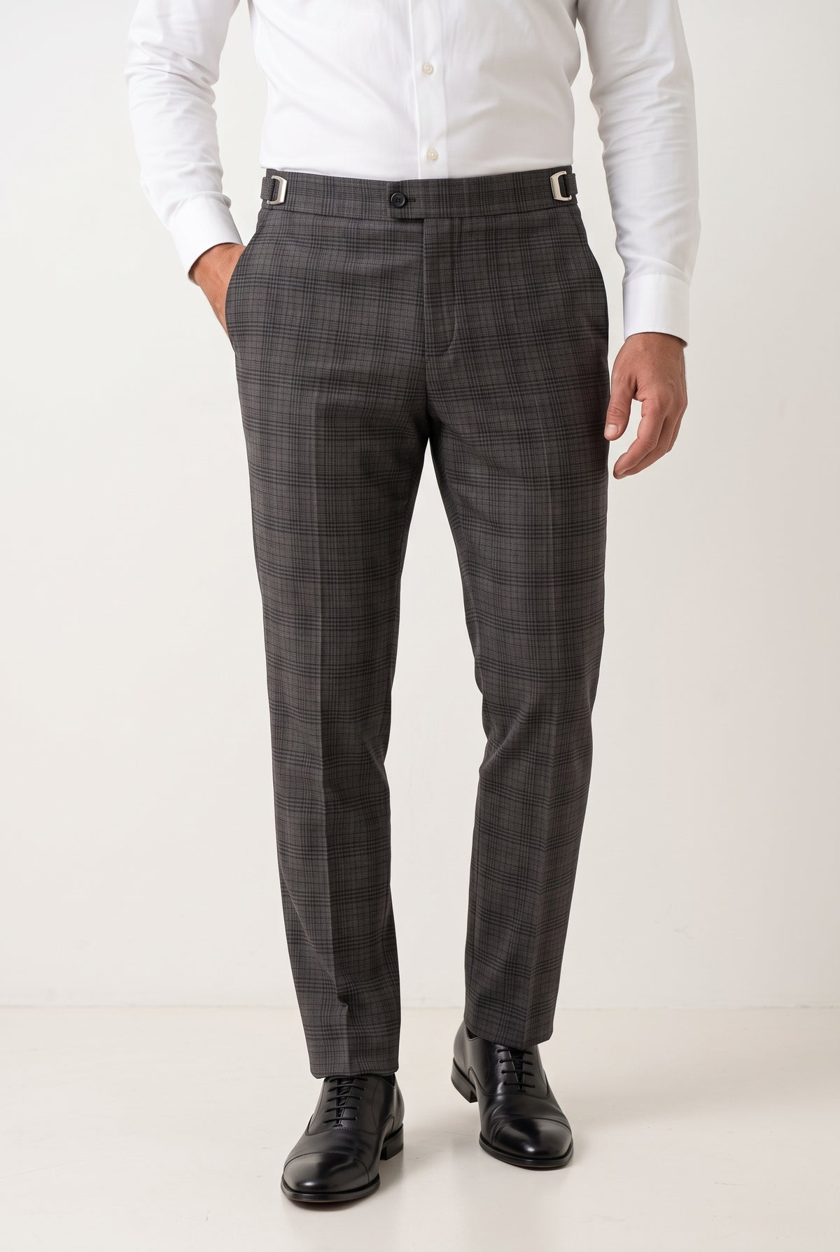 Calça Social Poliviscose Slim Xadrez com Regulador