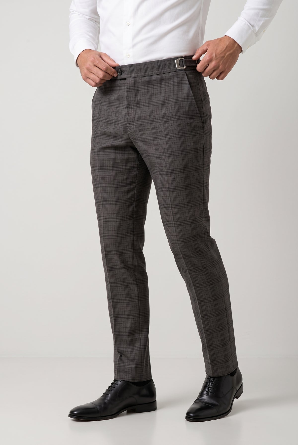 Calça Social Poliviscose Slim Xadrez com Regulador