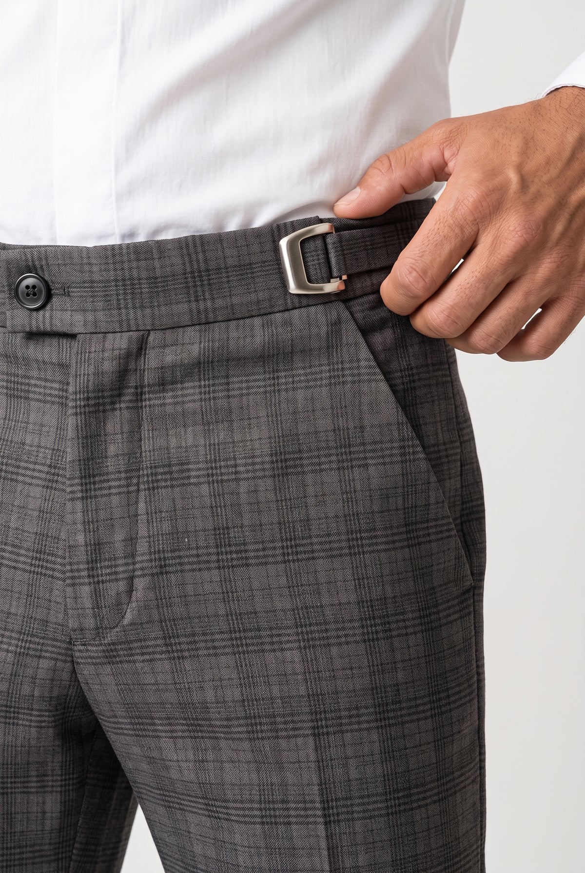 Calça Social Poliviscose Slim Xadrez com Regulador