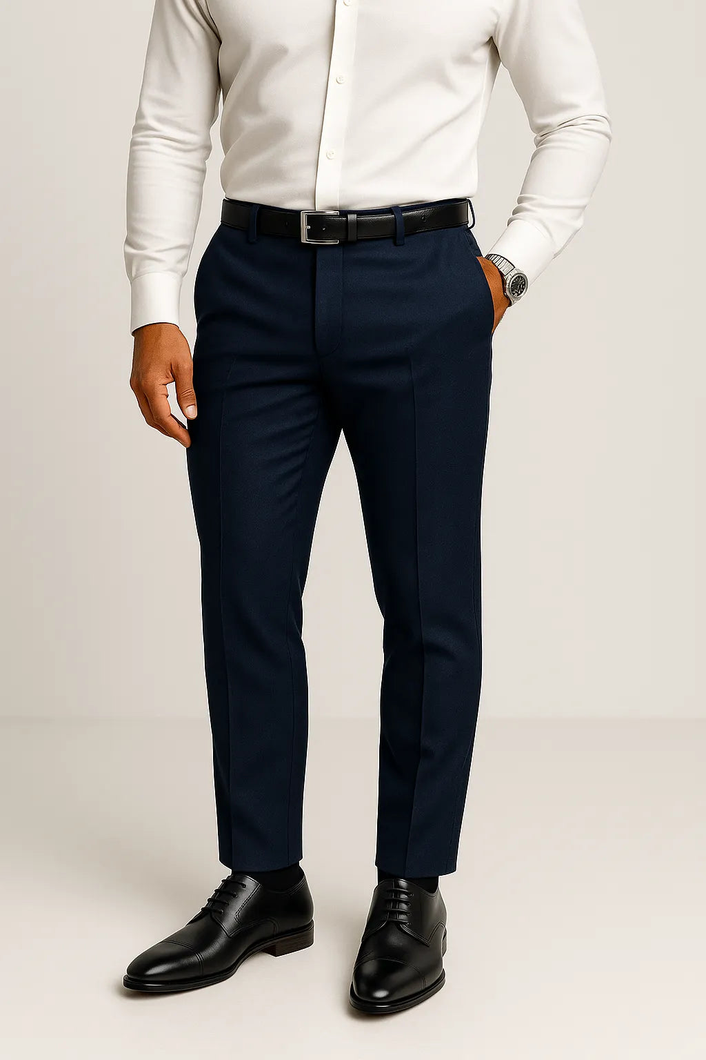 Calça Social Masculina Azul marinho em Poliéster Premium