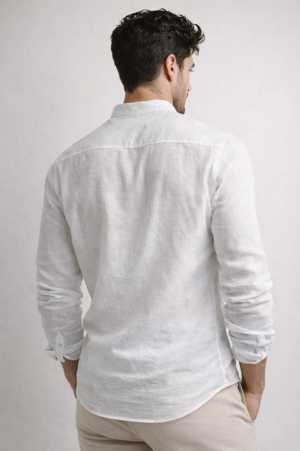 Camisa Bata Slim em Flamê com Gola Padre