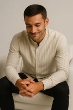 Camisa Casual Gola Padre Listrada Manga Longa Modena