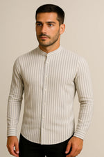 Camisa Casual Gola Padre Listrada Manga Longa Modena