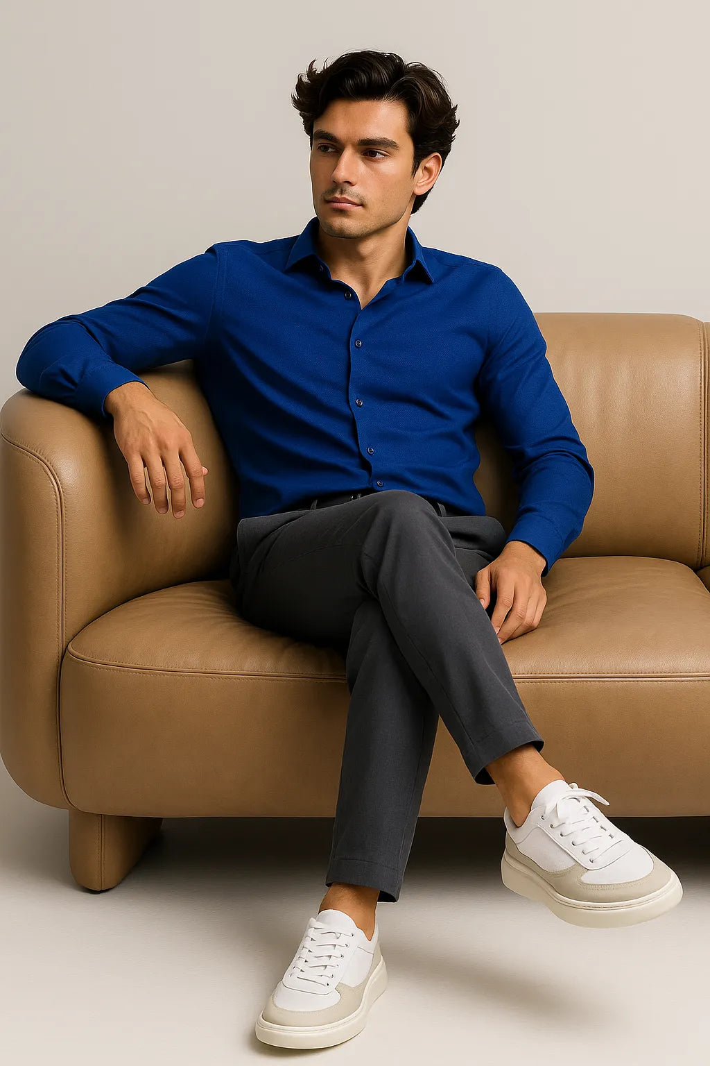 Camisa Social Slim Azul Texturizada Premium