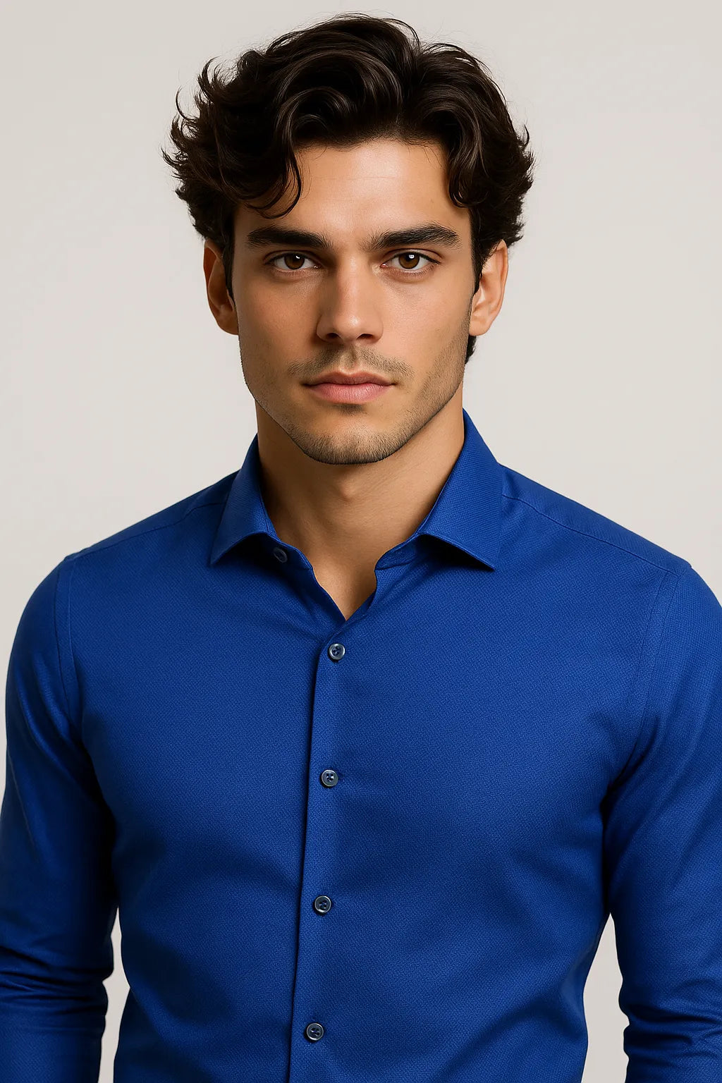 Camisa Social Slim Azul Texturizada Premium