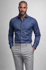 Camisa Social Slim Azul Texturizada Premium