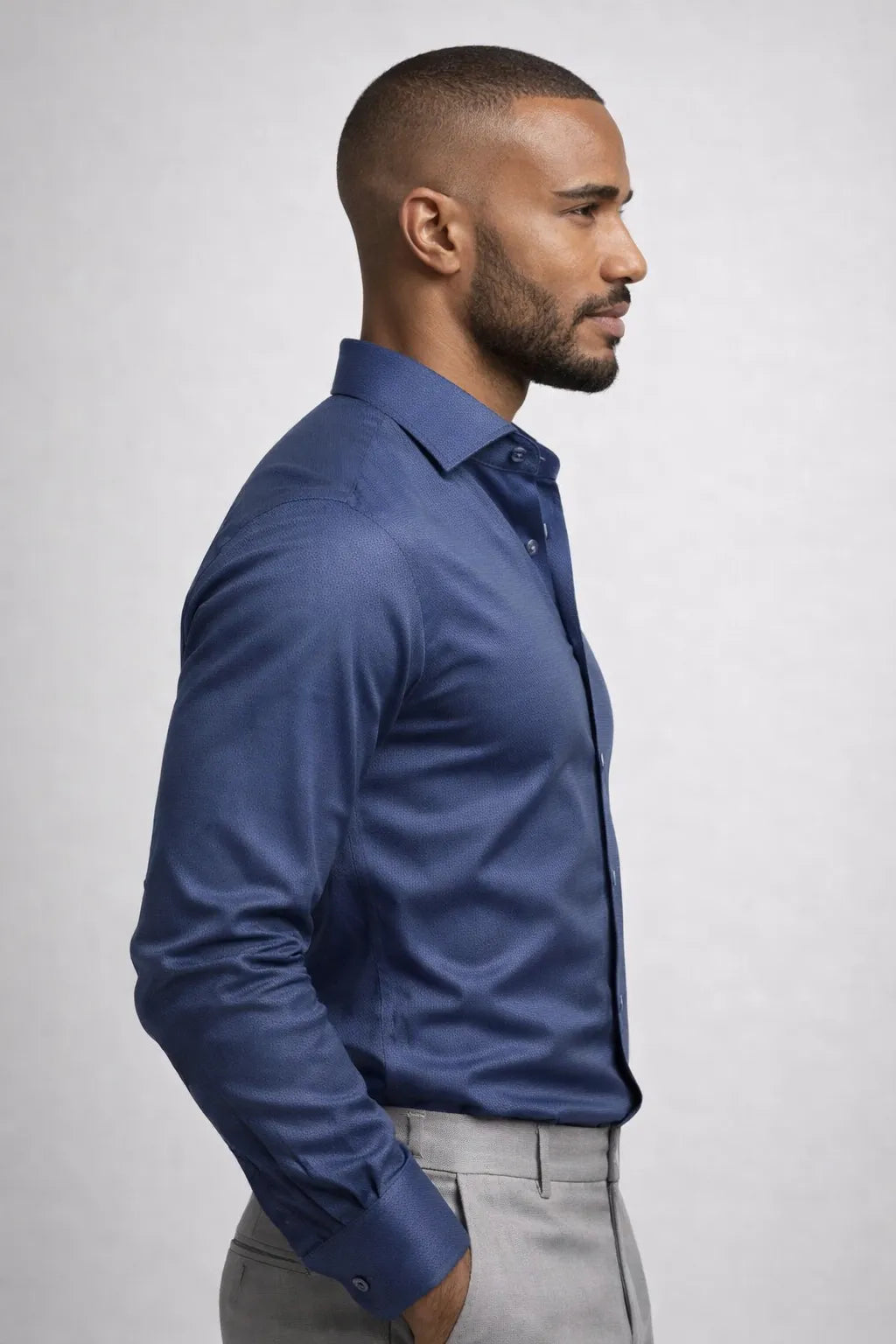 Camisa Social Slim Azul Texturizada Premium