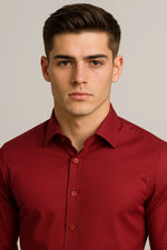 Camisa Social Slim Lisa em Poliéster e Algodão Premium