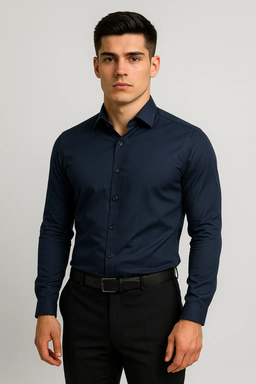 Camisa Social Slim Lisa em Poliéster e Algodão Premium