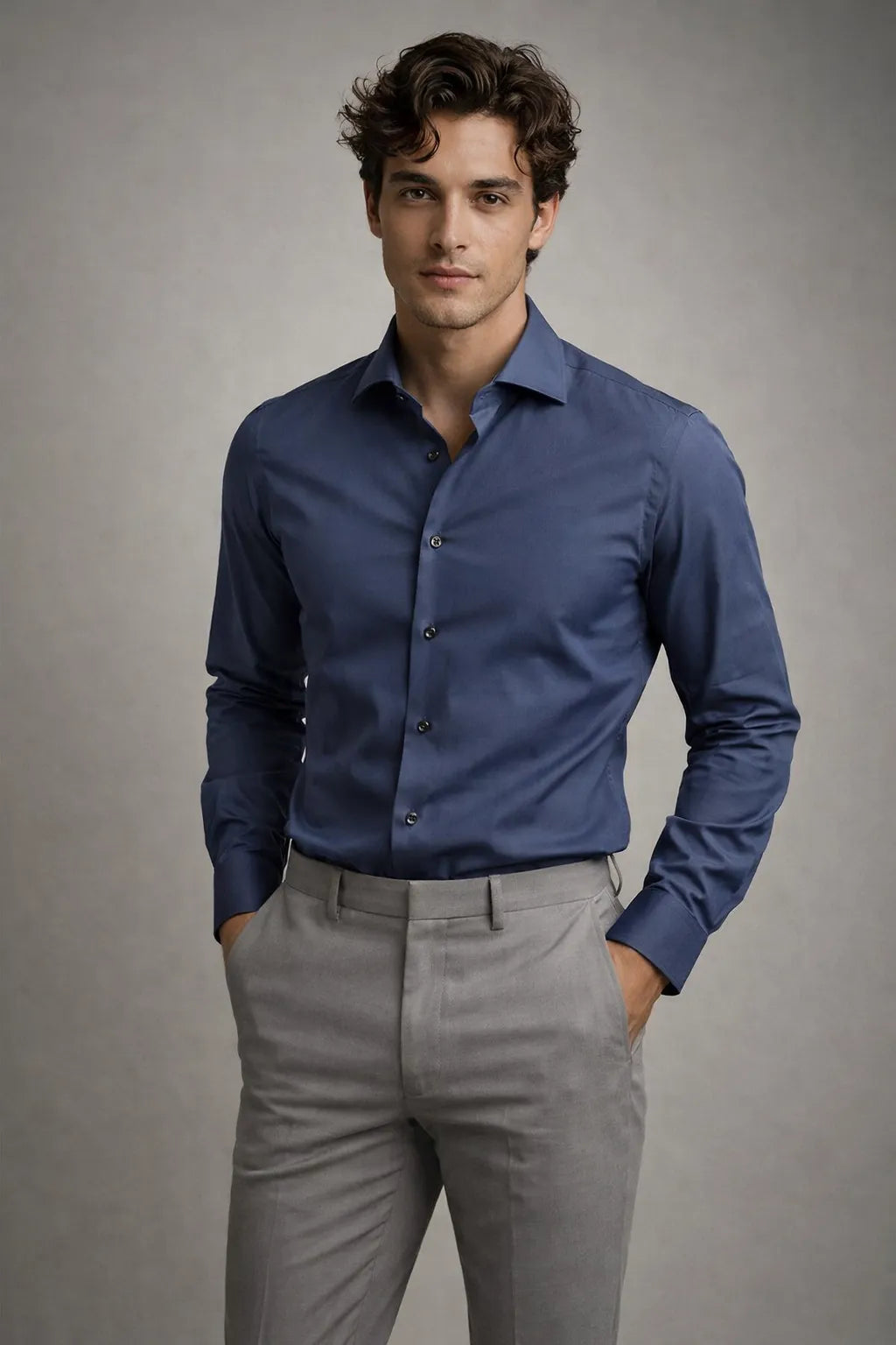 Camisa Social Slim Lisa em Poliéster e Algodão Premium