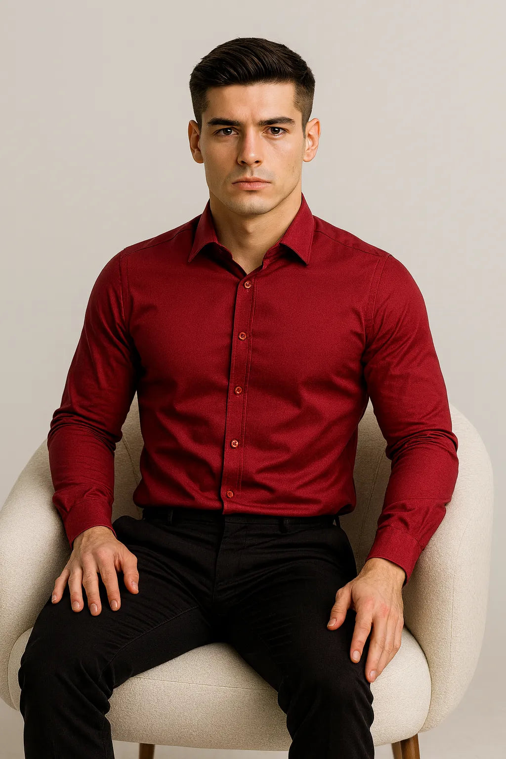 Camisa Social Slim Lisa em Poliéster e Algodão Premium