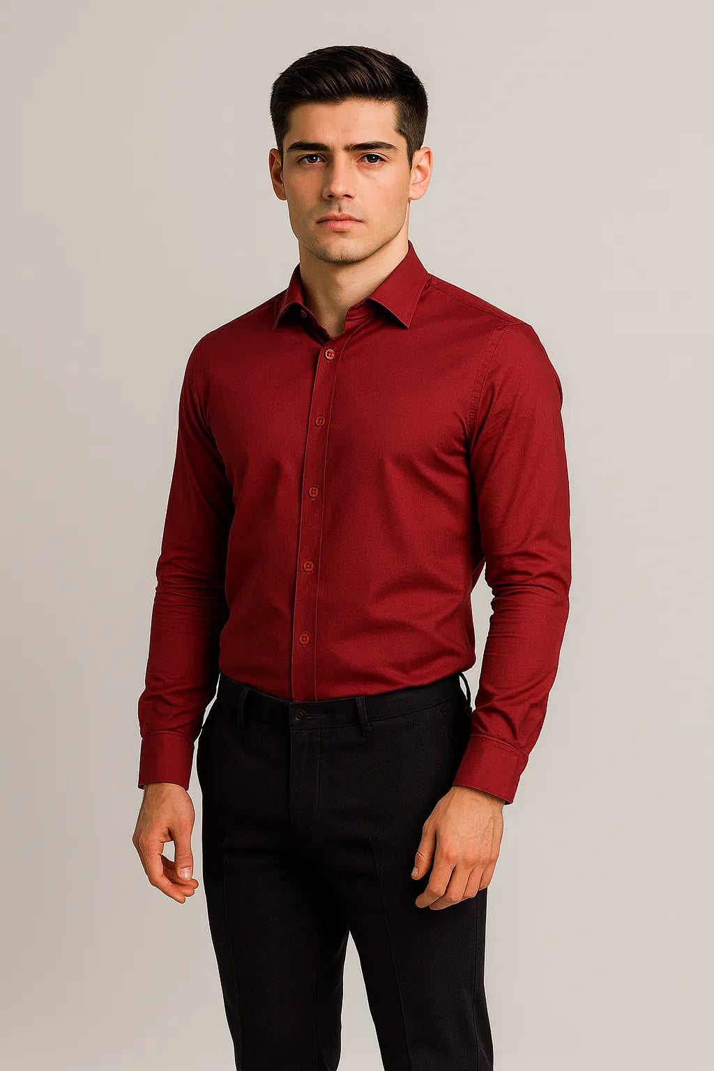 Camisa Social Slim Lisa em Poliéster e Algodão Premium