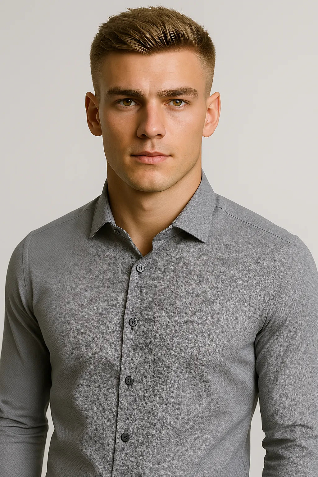 Camisa Social Slim Texturizada em Poliéster e Algodão Premium