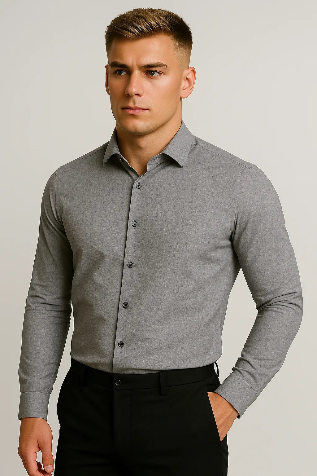 Camisa Social Slim Texturizada em Poliéster e Algodão Premium
