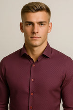 Camisa Social Slim Texturizada em Poliéster e Algodão Premium