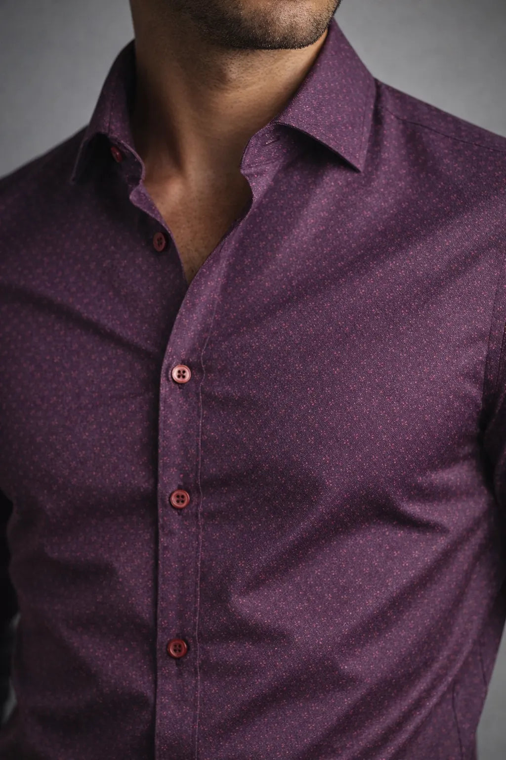 Camisa Social Slim Texturizada em Poliéster e Algodão