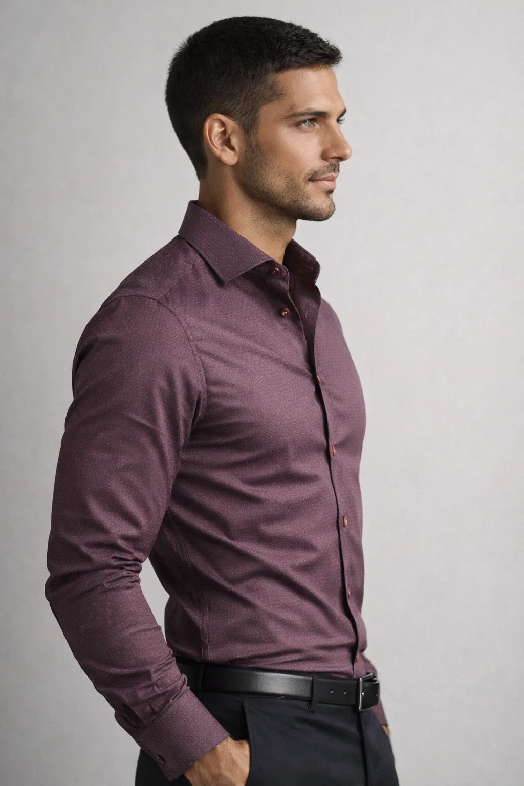 Camisa Social Slim Texturizada em Poliéster e Algodão