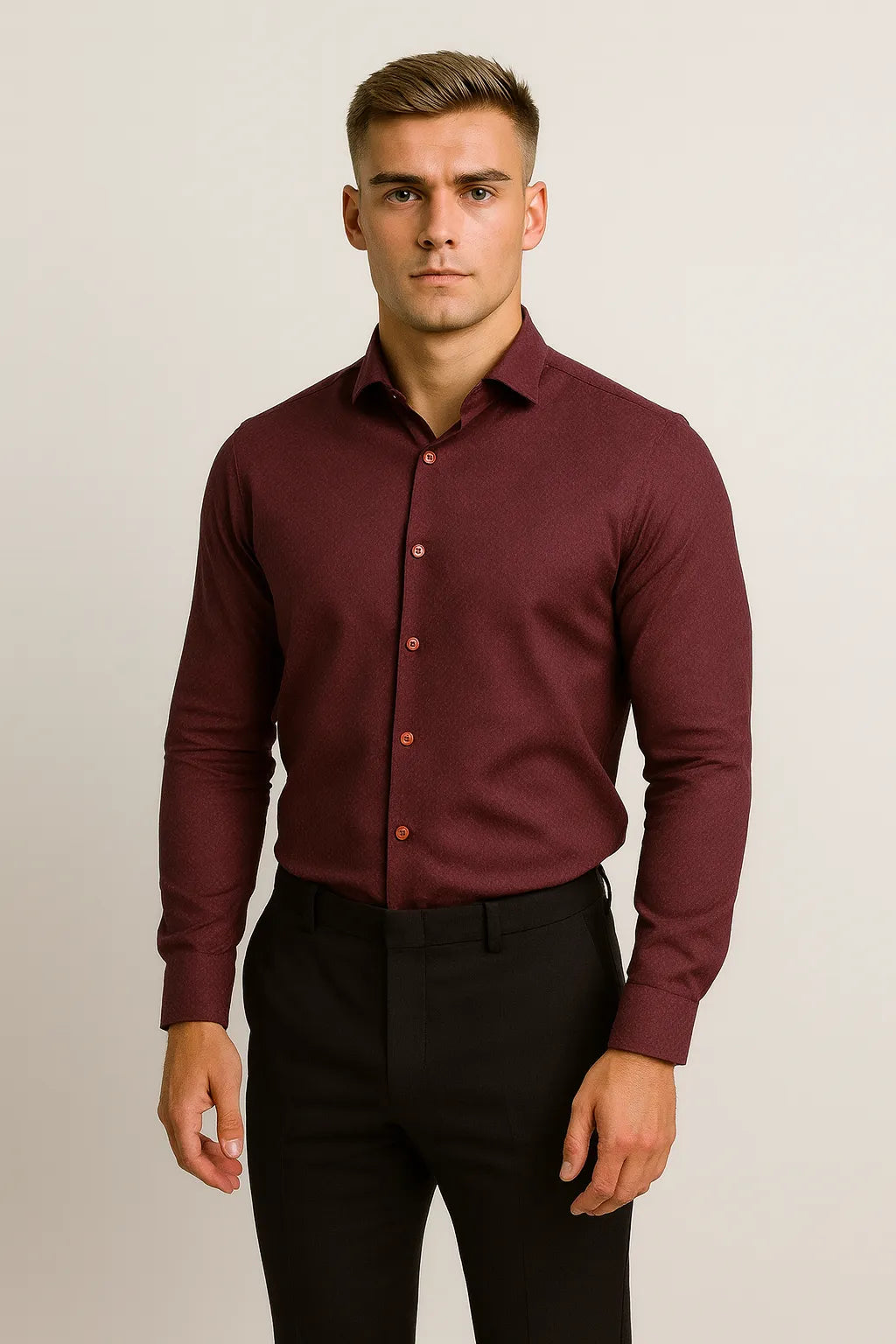 Camisa Social Slim Texturizada em Poliéster e Algodão Premium