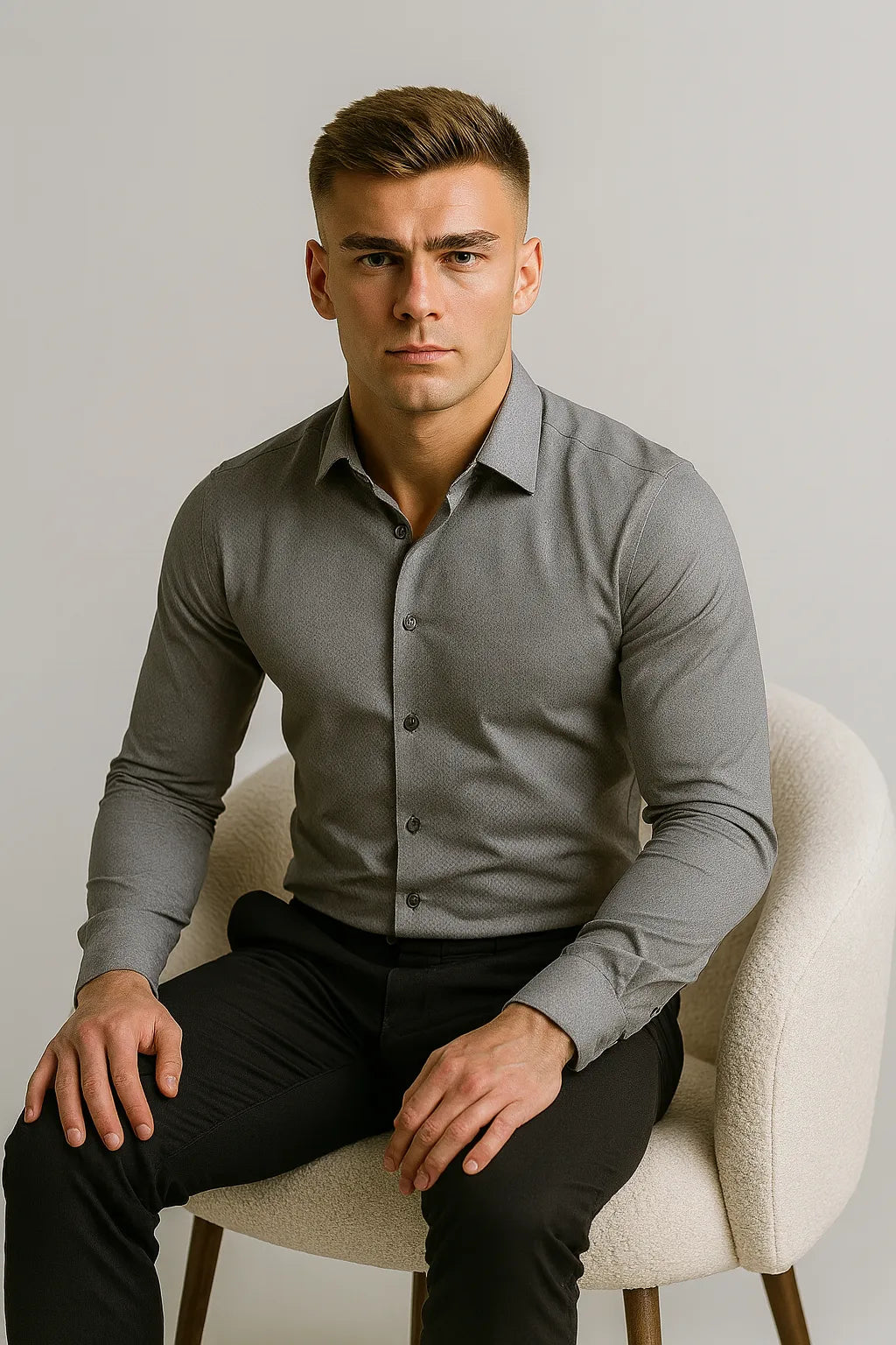 Camisa Social Slim Texturizada em Poliéster e Algodão Premium